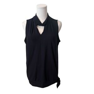 Women's M/L Dark Navy Blue Sleeveless Stretch Casual Tie Waist Blouse Top